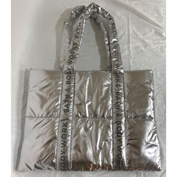 NWT Bath & Body Works 2024 Black Friday Large Silver Shiny Puffer Tote Bag - Picture 3 of 8